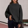 Women's Fashion Solid Color Long Sleeve Loose Slit Half Turtleneck Pullover Sweatshirt Top