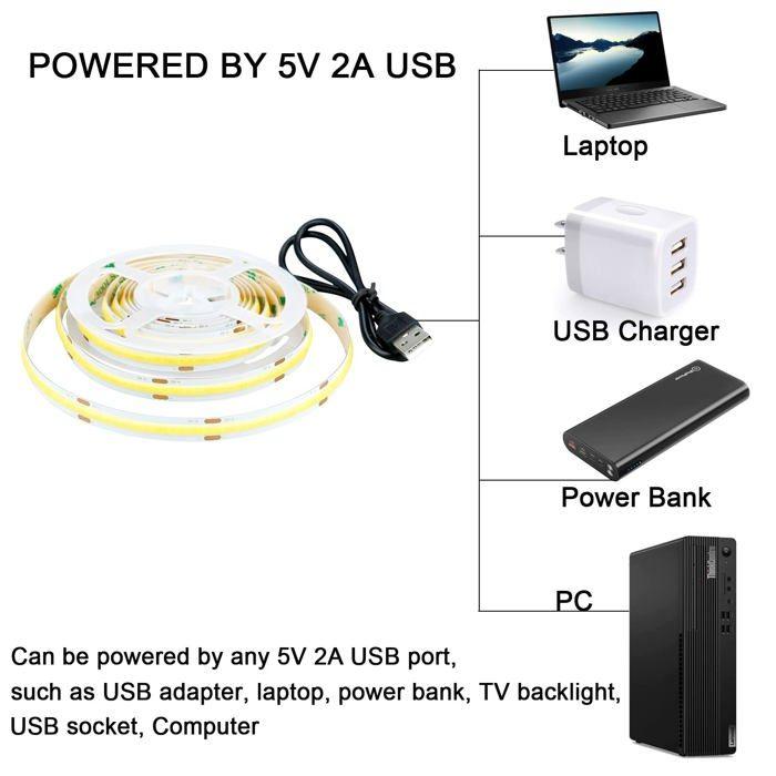 Bande LED - Goming - COB-320-USB-WW - 320 LED/M - Blanc chaud - Installation facile