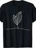 Minimalist Line Art, Botanical Leaf Design, for Man's & Woman T-Shirt, Simple White Outline Plant Graphic, Casual Daily Wear Spring Summer