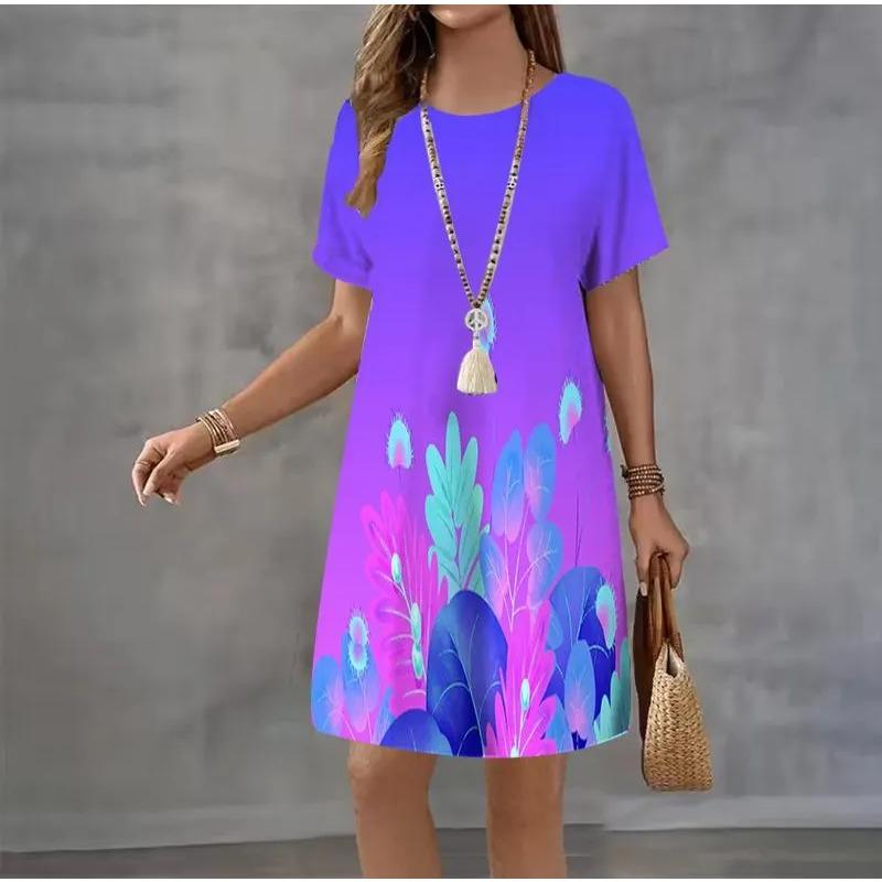 Summer Ladies 3D Printed Short Sleeve Dress Fashion Versatile Breathable Trend Casual