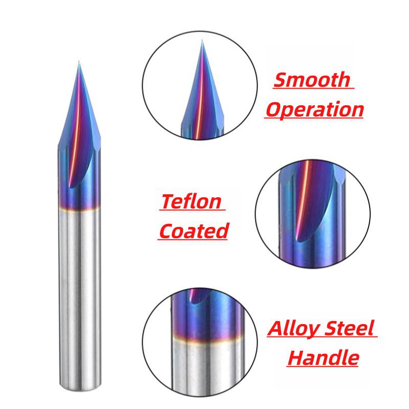 1/4" Shank V-Groove 3-Flute Nano Blue Carbide Woodworking Engraving Cutter