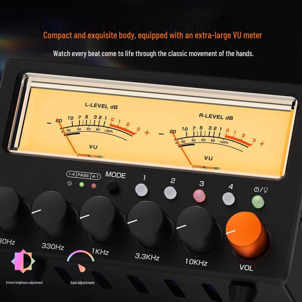 Little Bear D5 4-Way Audio Switcher with 5-Segment Stereo EQ & VU Meter HiFi Preamplifier