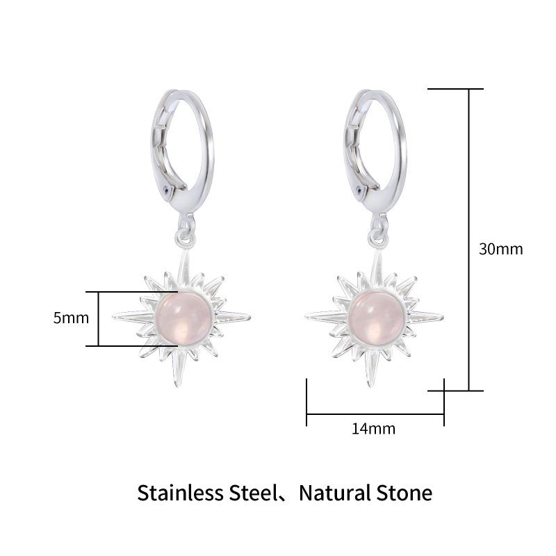 Light Luxury Style Stainless Steel Hoop Earrings Inlaid with Natural Stone Ins Women's Sun Flower Earrings