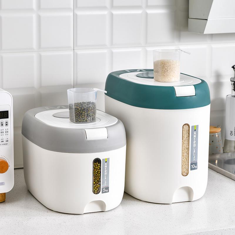 Insect-Proof & Moisture-Proof Rice Storage Bucket, 20 Jin Capacity, with Visible Measurement & Sealed Grains Features.
