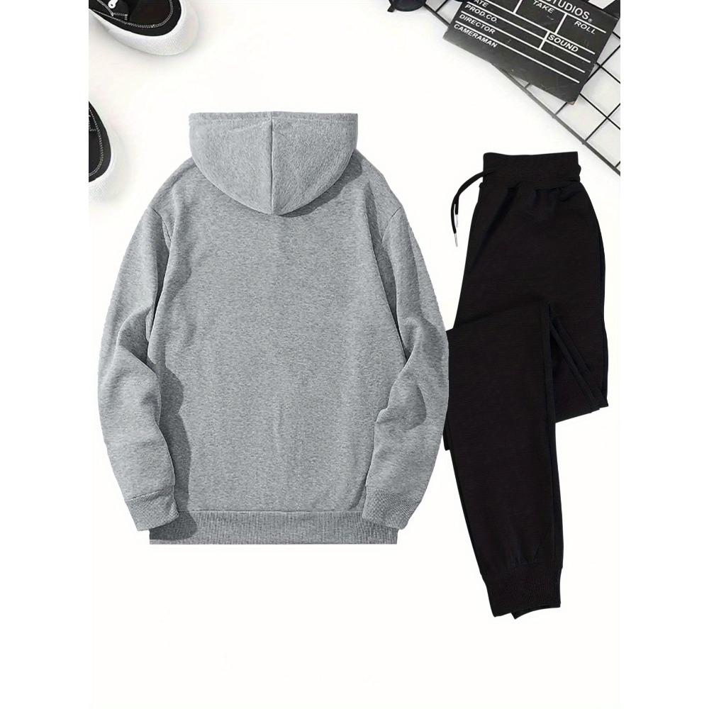 Motorcycle Pattern Printed Hooded Sweatshirt Set for Men Drawstring Sweatpants Trendy Casual Sports Versatile Two Piece Set