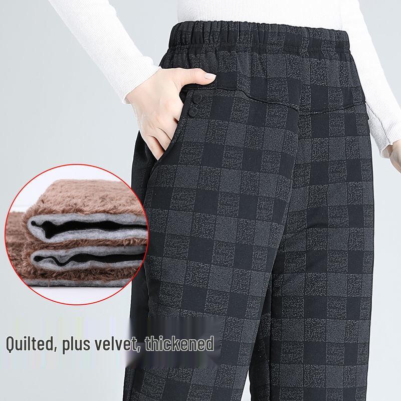 Mom's Quilted Fleece-Lined High-Waisted Winter Pants