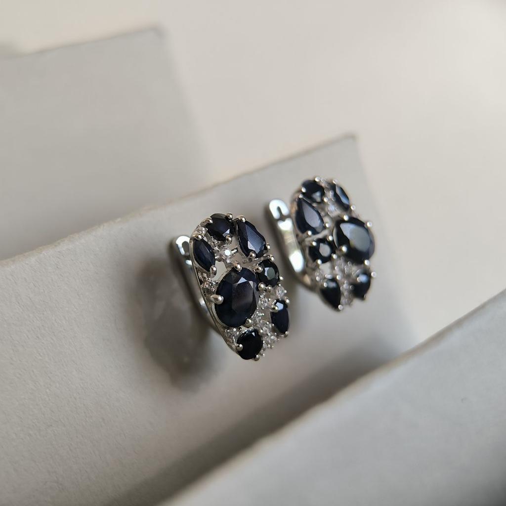 Silver Earrings with Natural Sapphire 7.608ct, Cubic Zirconia (2180944)