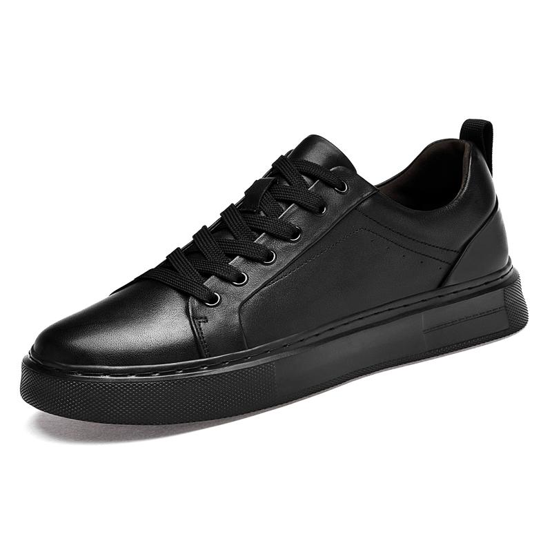 Herren Freizeit-Schuhe aus echtem Leder, Retro-Stil Schwarz/Weiß, Atmungsaktives Komfort-Innenfutter, Schnürung, Modische Sneaker, Größe 38-45