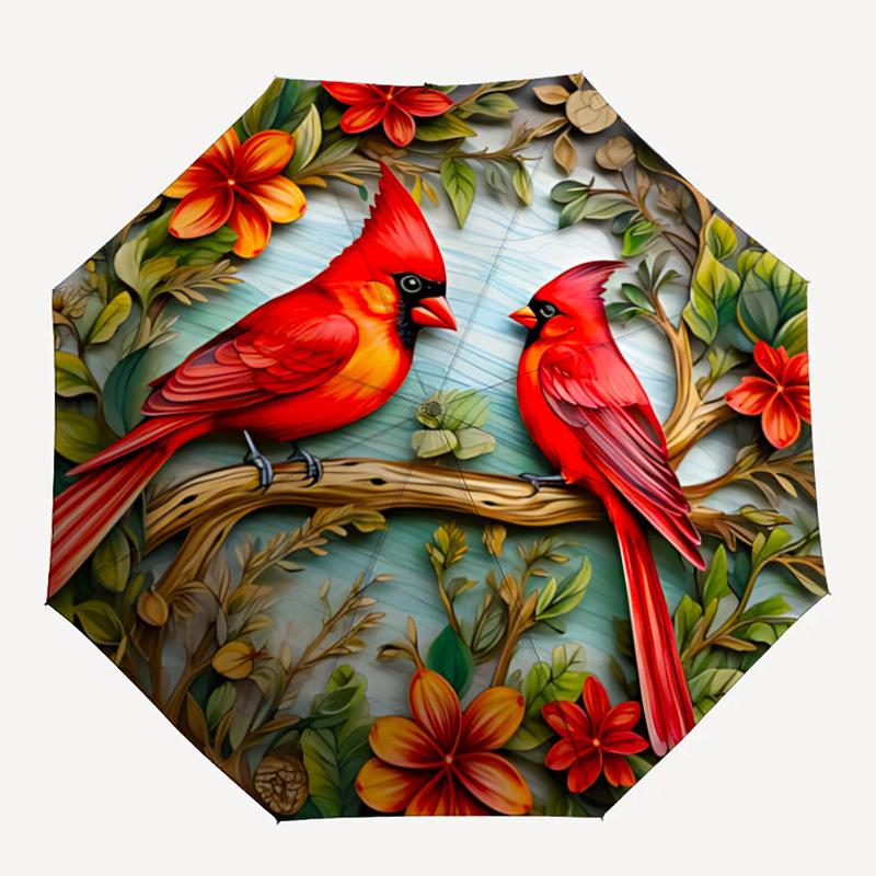

1pc Cardinal Flowers Birds Automatic Folding Umbrella, Sturdy And Durable Automatic Folding Umbrella with 8 Ribs, Convenient for Outdoor Use110