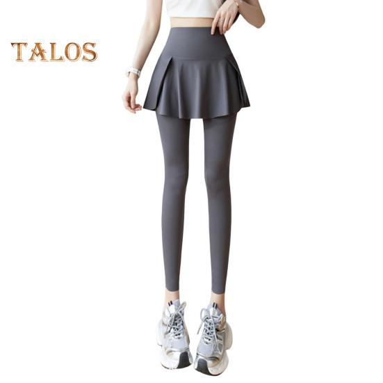 Damen Yogahose mit Fake-Tow-Piece-Rock, Patchwork, Skinny-Kompression, hohe Taille, Telefontasche, Po-Lift, Anti-Exposure, nahtlos, Sport, Fitnessstudio, Joggen