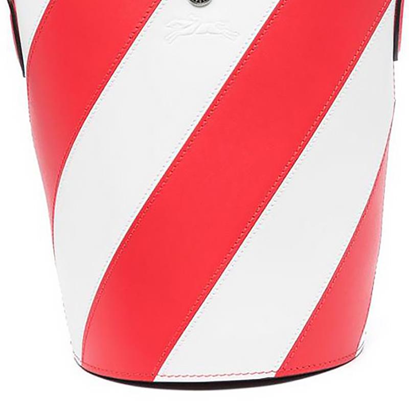 Longchamp Épure 17 Striped Print Snap Closure Leather Bucket Bag Women Handbags Red White 10161HCZ378