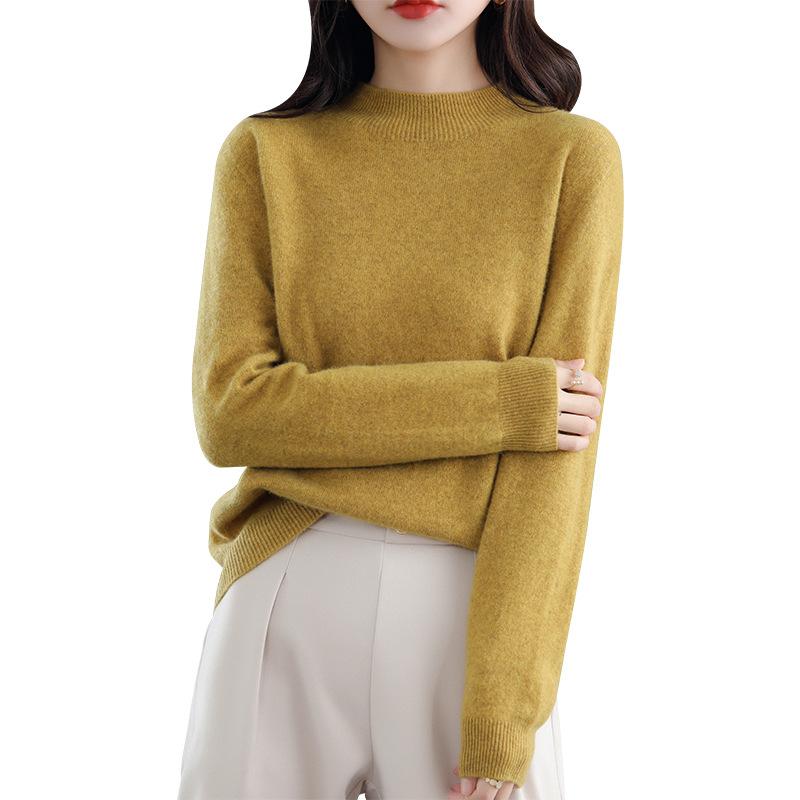 Women's Autumn New Woolen Sweater Women's Half High Neck Lined Readymade Knitwear Loose and Slim Sweater Underlay