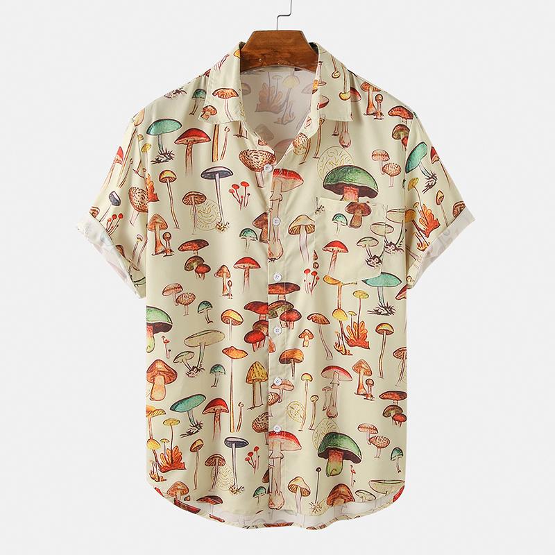 

Мужские рубашки с коротким рукавом и красочным рисунком, летние футболки на пуговицах