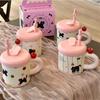 Cute Cat Pattern Cute Drinking Cup with Straw Cartoon Cat Drinkware  for Best Friend