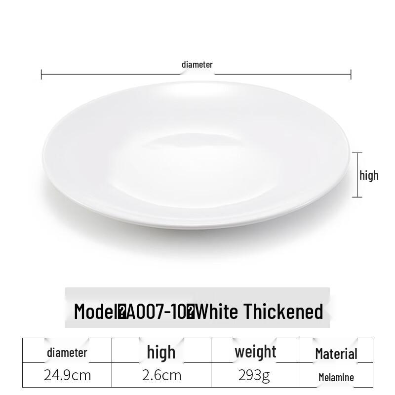 White Melamine Round Shallow Dinner Plates, 5-Pack