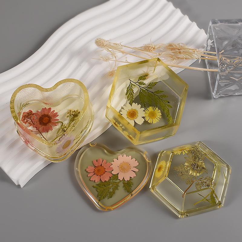 Round Hexagon Storage Box Mold Crystal DIY Epoxy Resin Heart Jewelry Box Silicone Mold Brush Pot Resin Mold Jewelry Handcrafts