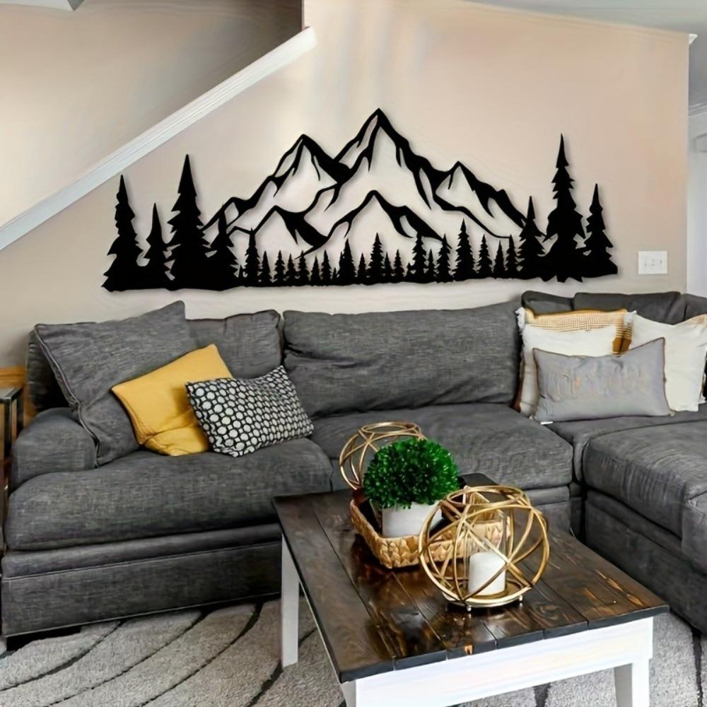 1pc Large Forest Metal Wall Art Nature Mountain Decor Modern Home Interior Natural Landscape Scene Housewarming Gift