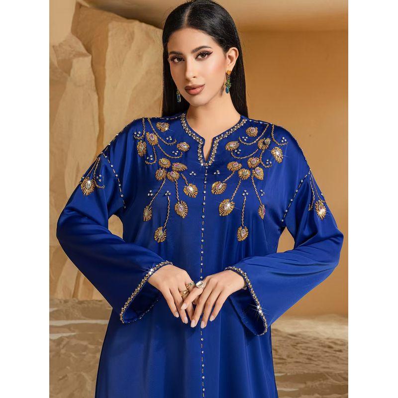 

New Middle East Saudi Handmade Seam Drill Dress Formal Dress Party Long dress Hand Sewn Diamond Dres Blue XL