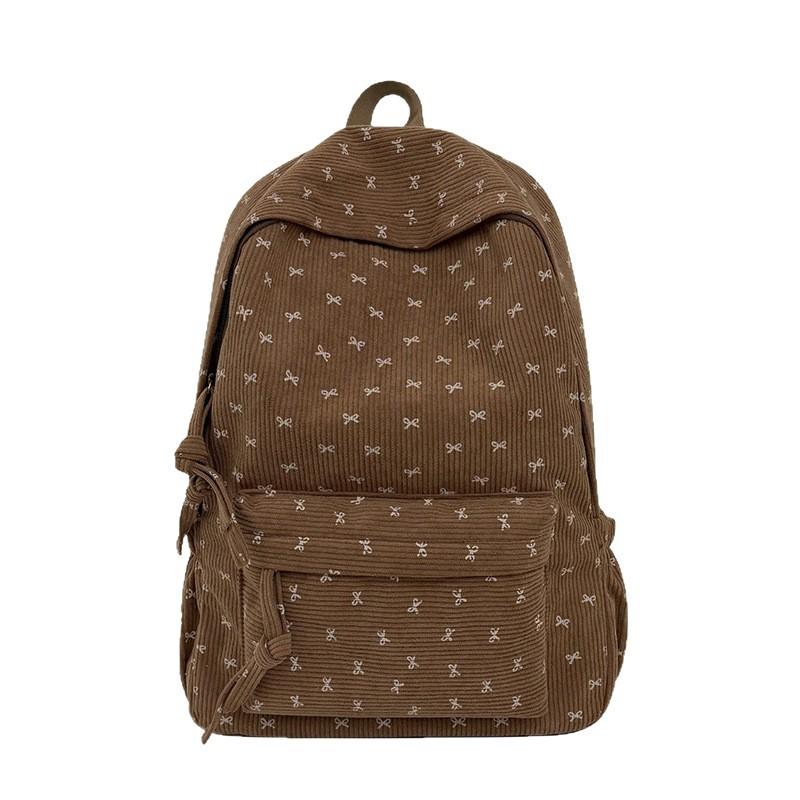 Schoolbag Corduroy Bow Junior High School Student School Bag Women's Large Capacity Versatile Backpack Japanese Burden Reduction Travel Backpack
