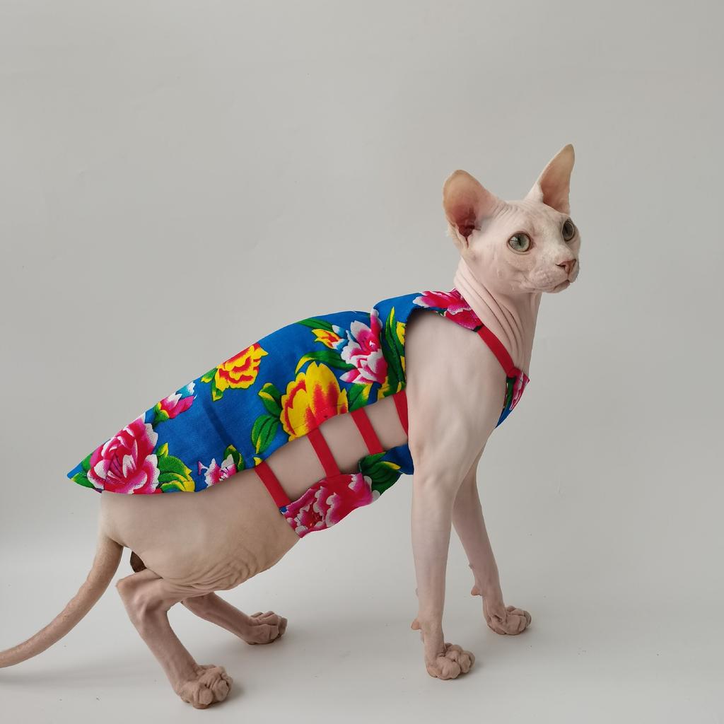 Zomer Dunne Katoen Buikzak Sphynx Naaktkat Devon Kleding Noordoost Grote Bloem Feestelijk