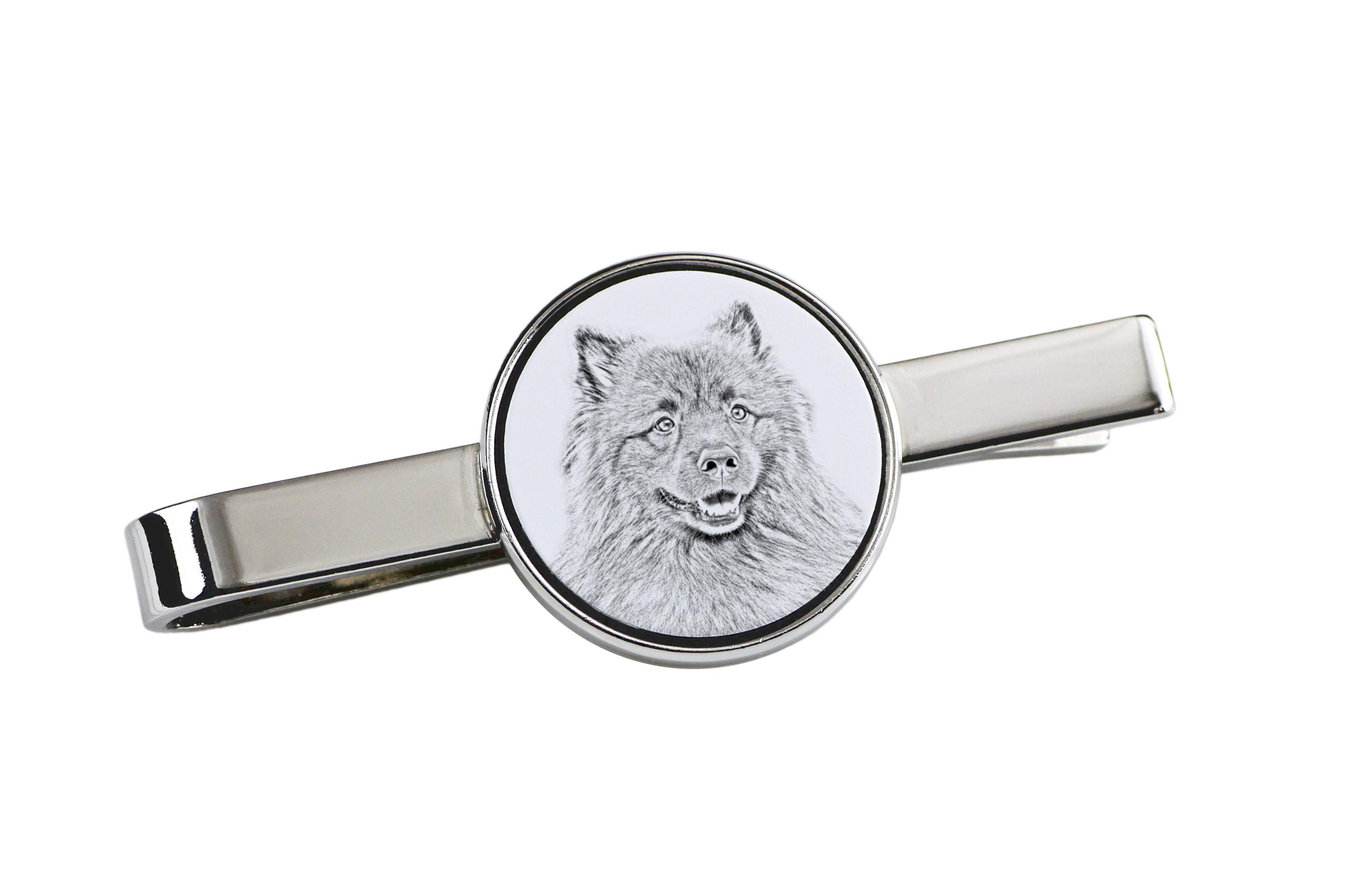 

Keeshond, Dutch Barge Dog, Smiling Dutchman, - tie clip with a dog, personalized tie clip, a unique gift for a man from the Art-Dog brand срібний