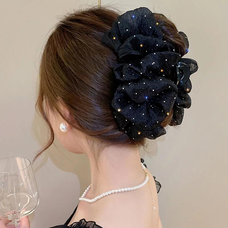 

Summer Sweet Mesh Tulle Big Bow Hair Claw Clips for Women Solid Colours Elegant Bowknot Ponytail Clip New Headdress Accessories серый