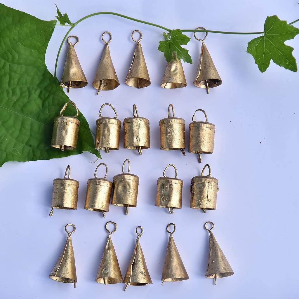 Vintage Iron Hanging Cow Bells for Crafts, 20 Pcs Rustic Witch Bells for Door Decor, Mini Jingle Bells for Holiday Garland and Farmhouse Wreaths