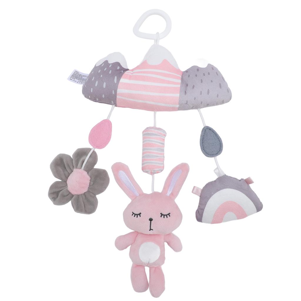 Baby Crib Hanging Rattles Toy Cute Bunny Soft Vibrant Colors Clip On Plush Hanging Toy for Boys