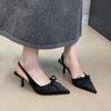 Niche high-heeled bag head sandals femininity pointed head pleated bow single shoes