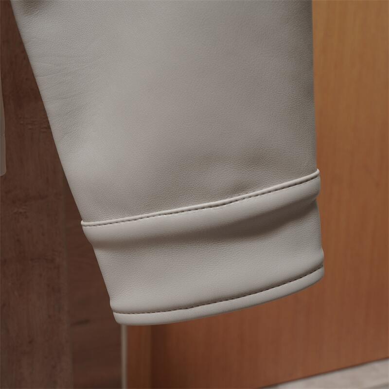 Men's lapel button decoration black beige imitation leather jacket PU leather jacket men's jacket trendy casual