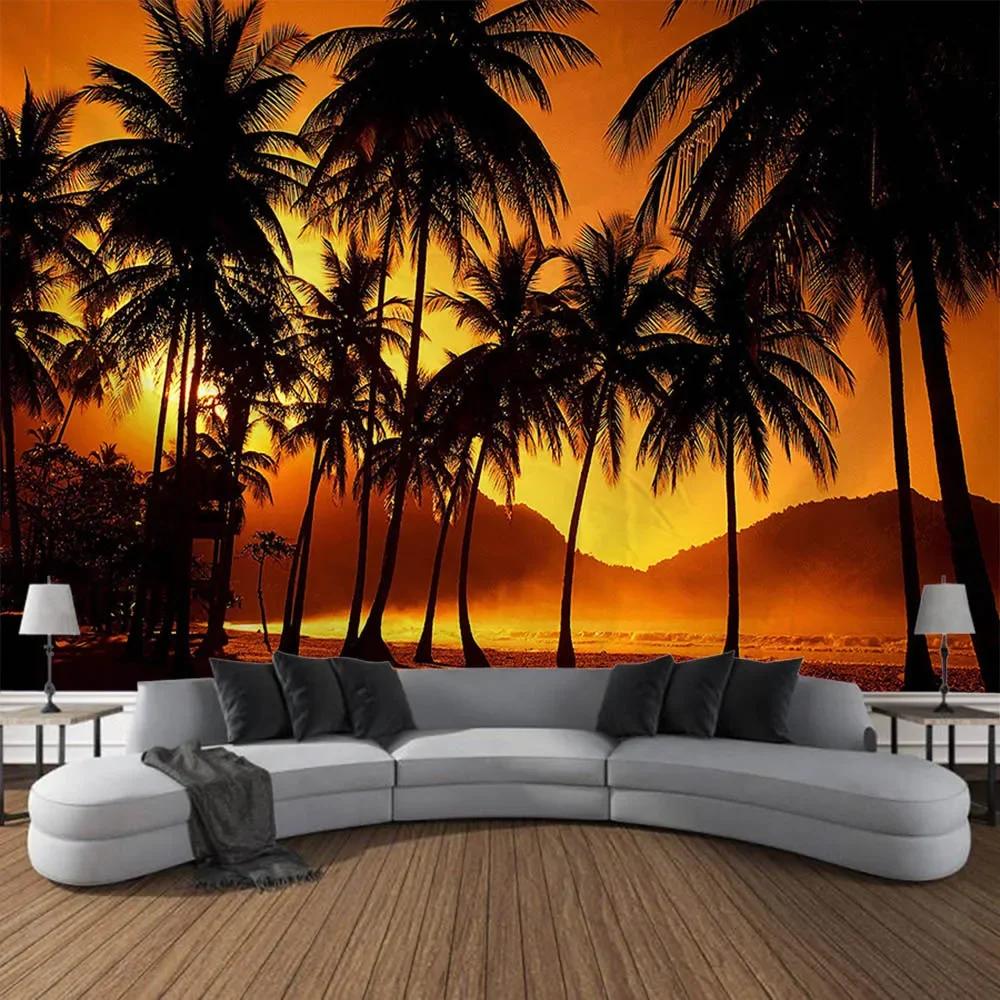 Sunshine Forest Wall Mounted Tapestry Polyester Fabric Bedroom Living Room Sofa Carpet Bohemian Style Art Decoration