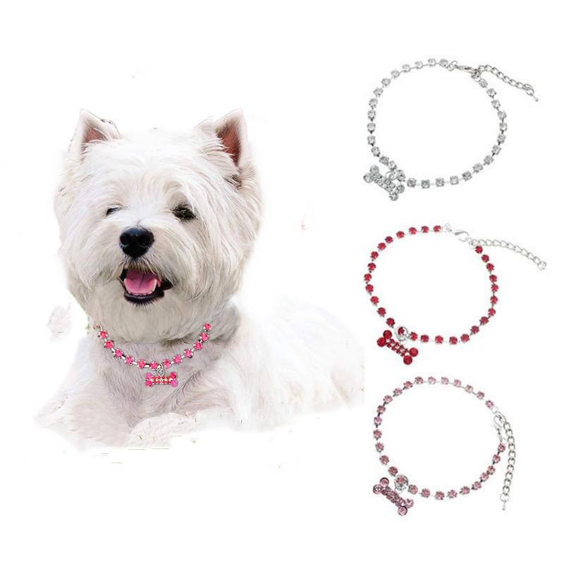 

Rhinestone Pet Necklace with Bone Pendant for Cats and Dogs S: 20CM with extra 5CM красный