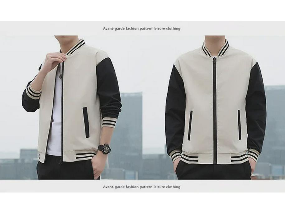 Men's Korean Style Spring/Autumn 2023 Trendy Solid Color Baseball Jacket