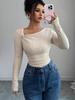 Women's European & American Style Slim Fit Solid Color Knit Base Layer Top - Autumn & Winter Collection