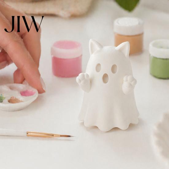 White PLA Craft Molds 3D Printed Cute Ghost Cat Figurine, Wink Smile Surprise Spooky Halloween Decor, Blank DIY Ornaments Paintable Statue,