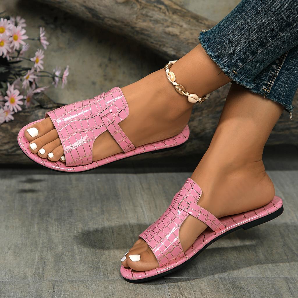 Fashion Women Flats Slippers 2024 New Fashion Women Summer Slippers Crocodile Pattern Beach Sandal Open Toe Sexy Women Slides Shoes
