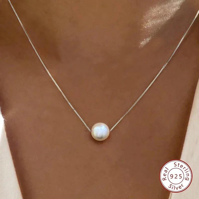 925 Silver Fashion Luxury White 6MM 8MM 10MM Mother of Pearl Pendant Necklace for Women Wedding Jewelry Accessories