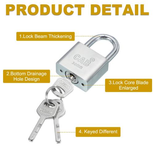 PATIKIL 1-Piece Padlock, 30 X 18 X 68mm, Stainless Steel, Rustproof, Waterproof, Compact, with 3 Keys, Anti-Theft, Secondary Lock, for Rooms, Outdoors