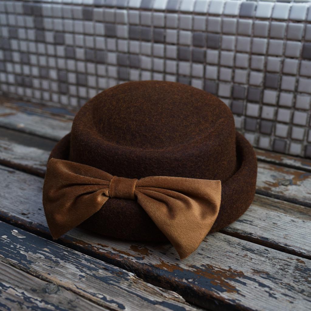 Japanese Retro Bow Curled Top Hat Women'S Autumn And Winter Wool All-Match Felt Brown Coffee Black Beret