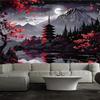 Arazzo Misterioso Paesaggio Fuji, Pagoda Notturna Acero Cremisi Lago Telo Murale, Sfondo Fresco Per Camera Da Letto Spazio Casa Interno