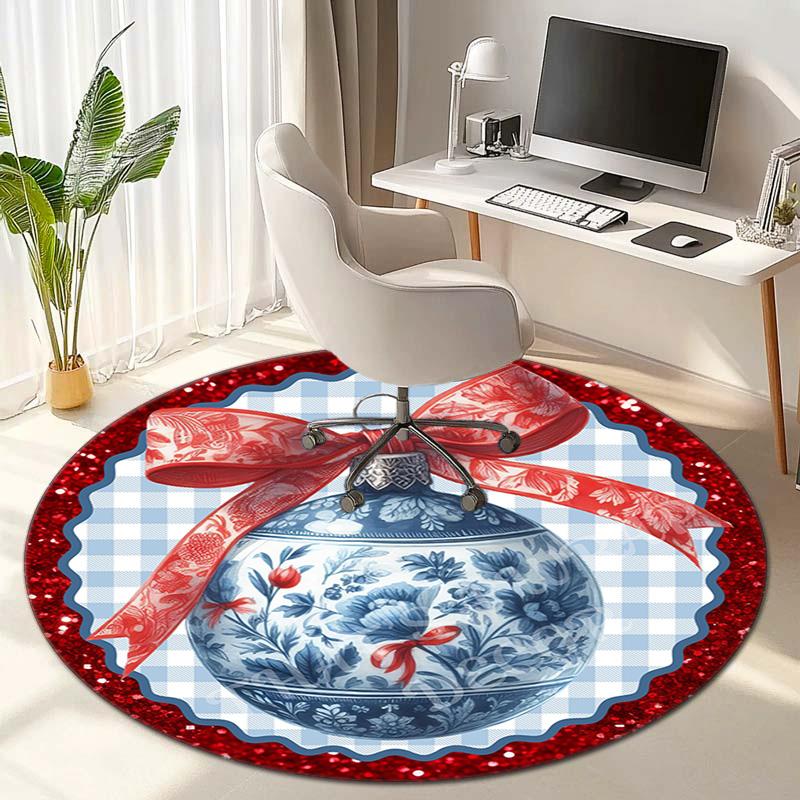 Cute Christmas Day Gift Bell Santa Claus Snowman Christmas Tree round rug Home Soft Decorative Anti slip Chair Mat Carpet Outdoor Floor Mat Carpet 16