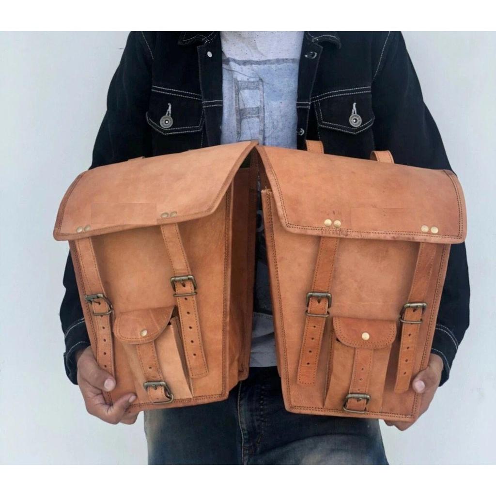 Motocyklová boční světle hnědá kožená boční 2 taška Brašna Sedlové brašny Brašny Sedlo