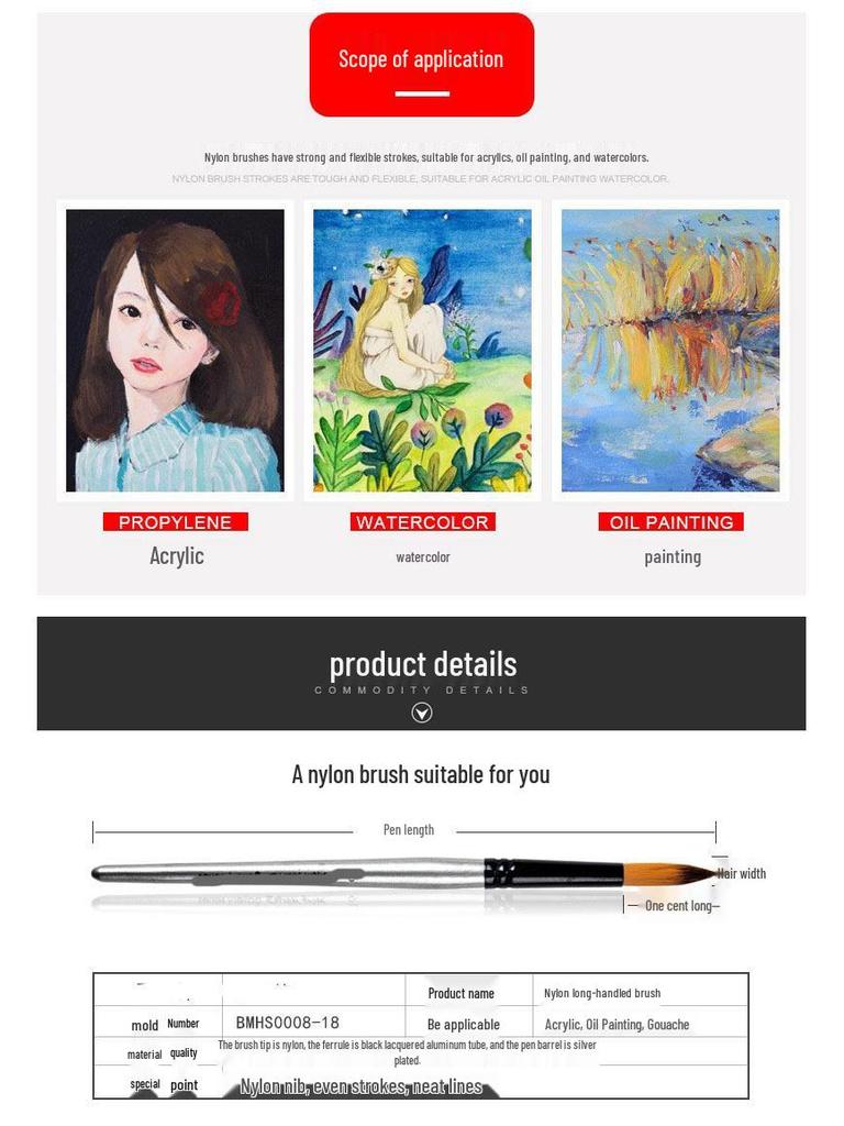 Acrylic & Watercolor Brush Set: Nylon Liners, Fan, & Outlining Brushes