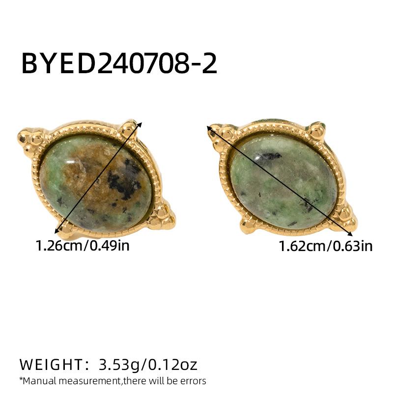 Fashion Stainless Steel Green Natural Turquoise Stud Earrings Statement Golden 18K Plated boucle d oreille acier inoxydable Gift
