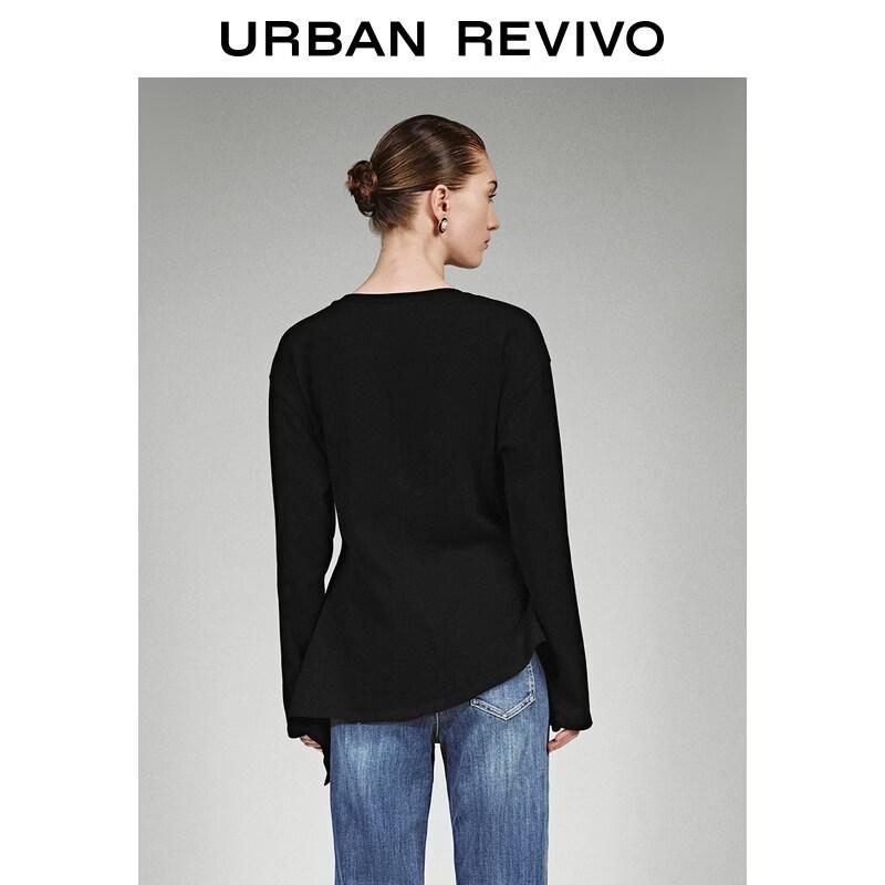 UR 2026 Women's Pleated Tie Cotton Long Sleeve T-Shirt