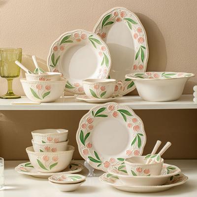 Ceramic Flower Series Japanese Retro Ceramic Tableware High Value Underglaze Color Dinner Plate Household Rice Bowl Fruit Plate