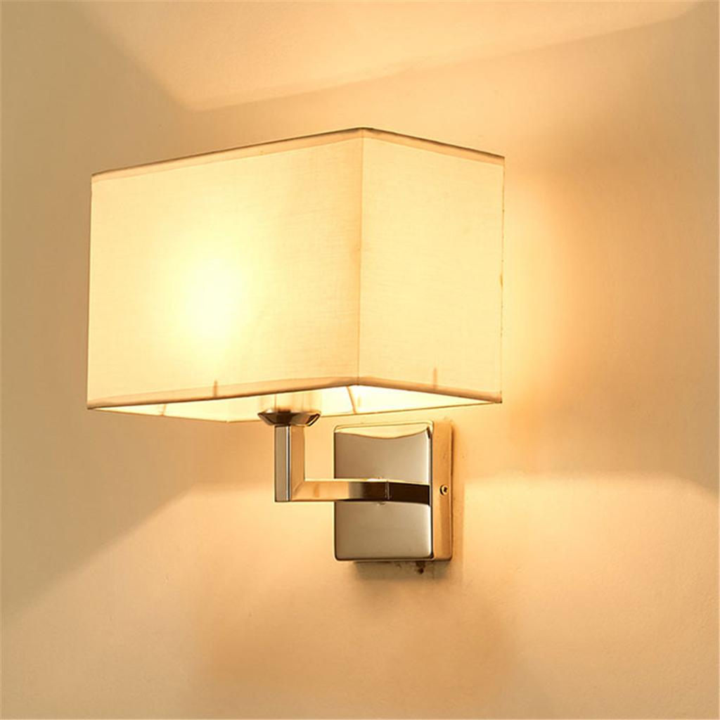 Minimalist Modern Wall Lamps Living Room Bedroom Bedside E27 LED Lighting with Rectangle Texture Shade Decoration