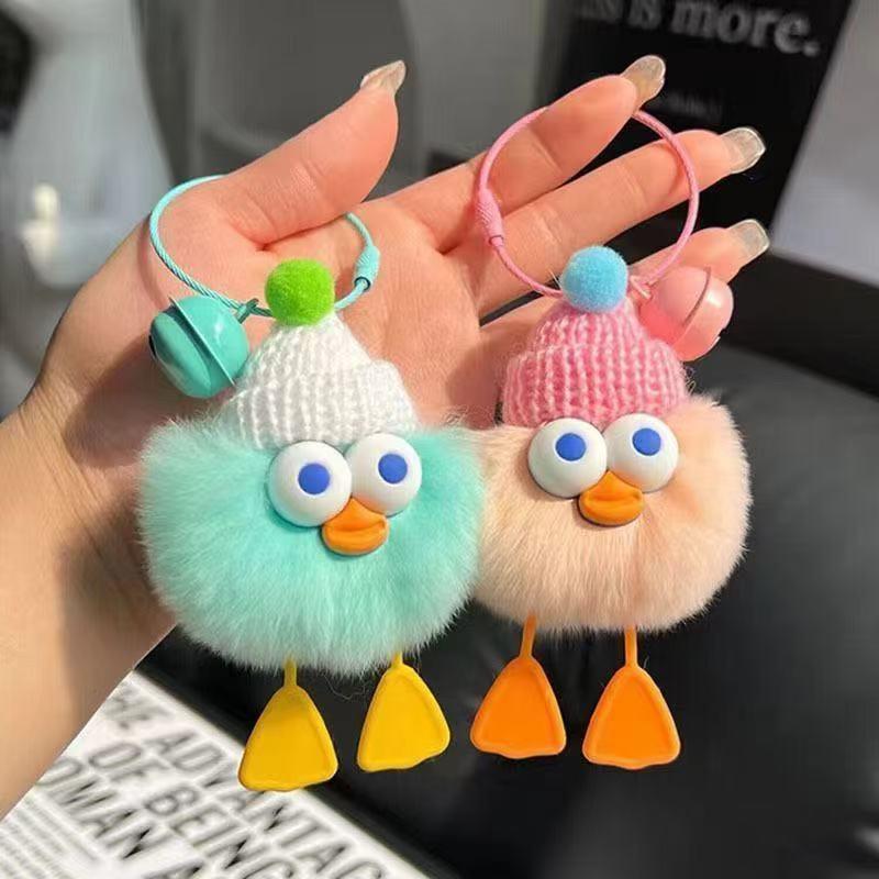Adorable Rex Rabbit Fur Duck Keychain Plush Doll for Bag or Car
