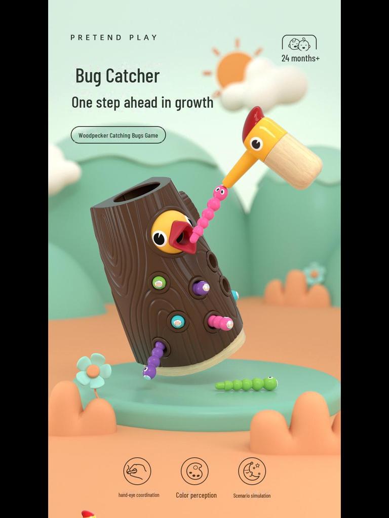 Montessori Wooden Woodpecker Insect Game Educational Toy for Early Childhood Development