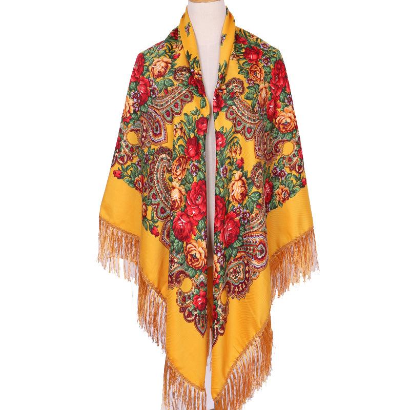 160*160Cm Women Russian Scarf Square Blanket Shawl Ladies Fringed National Scarves Shawls Retro Floral Pattern Headscarf Wraps